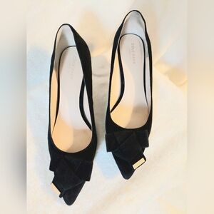 Cole Haan Black Suede Heels with Bow Accent